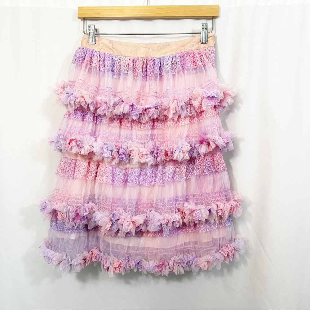 Ryan Lo Ruffle Lace Tiered Tulle Pastel Designer Skirt - Picture 4 of 8